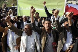 SANAA, YEMEN - MARCH 13: Houthi members and Yemeni supporters of the Houthi movement attend a demonstration in the capital Sanaa, Yemen on March 13, 2015.