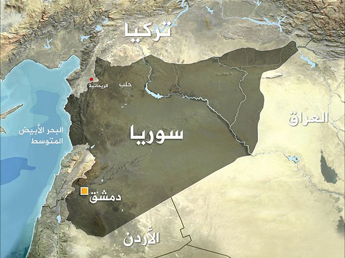 خريطة سوريا مع موقع مدينة الريحانية التركية