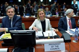BRUSSELS, BELGIUM - MARCH 16: European Union (EU) foreign policy chief Federica Mogherini (L 2) is seen during the EU Foreign Affairs Council foreign ministers meeting at EU headquarters in Brussels on March 16, 2015.