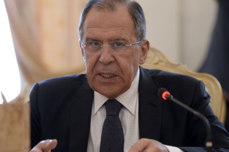 MOW1155 - Moscow, -, RUSSIAN FEDERATION : Russian Foreign Minister Sergei Lavrov speaks during a meeting with his Chinese counterpart in Moscow on April 7, 2015. AFP PHOTO / ALEXANDER NEMENOV