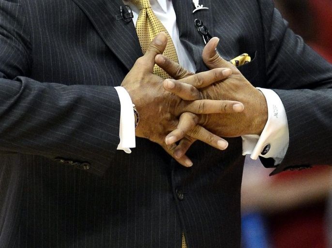 Lionel Hollins, head coach of the Memphis Grizzlies cracks his knuckles during their NBA playoff game against the Los Angeles Clippers at the Staples Center in Los Angeles, California, USA, 20 April 2013. The Clippers won the game to lead the series 1-0. EPA/MICHAEL NELSON CORBIS OUT