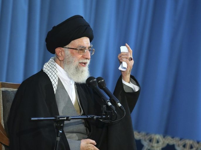In this picture released by an official website of the office of the Iranian supreme leader, Supreme Leader Ayatollah Ali Khamenei delivers a speech in a public gathering in the city of Mashhad, northeastern Iran, Saturday, March 21, 2015. (AP Photo/Office of the Iranian Supreme Leader)