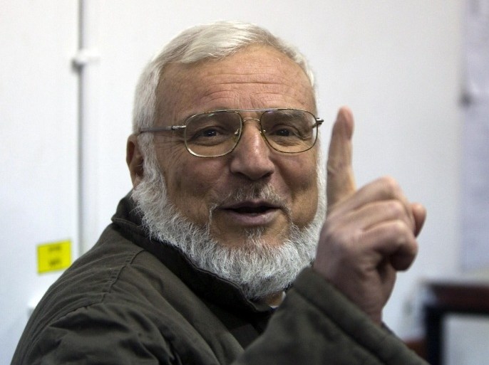 Palestinian parliament speaker Aziz Dweik gestures as he attends a hearing at Israel's Ofer military court near the West Bank city of Ramallah on January 22, 2012. Hamas called on Palestinian president Mahmud Abbas to end all dialogue with Israel after troops arrested Hamas member Dweik.