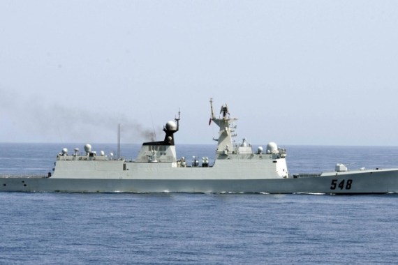 The Chinese People's Liberation Army (Navy) frigate Yi Yang transits the Gulf of Aden prior to conducting a bilateral counter-piracy exercise with the guided-missile destroyer USS Winston S. Churchill in the Gulf of Aden, in this September 17, 2012 handout. Picture taken September 17, 2012. To match Special Report CHINA-NAVY/ REUTERS/U.S. Navy/Mass Communication Specialist 2nd Class Aaron Chase/Handout/Files (BAHRAIN - Tags: MILITARY POLITICS) ATTENTION EDITORS - FOR EDITORIAL USE ONLY. NOT FOR SALE FOR MARKETING OR ADVERTISING CAMPAIGNS. THIS IMAGE HAS BEEN SUPPLIED BY A THIRD PARTY. IT IS DISTRIBUTED, EXACTLY AS RECEIVED BY REUTERS, AS A SERVICE TO CLIENTS