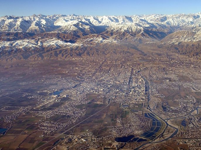 Aerial view of the capital of Tajikistan Dushanbe taken 28 January 2002 from a C-130 Hercule, during a mission accomplished by the French Air Force.