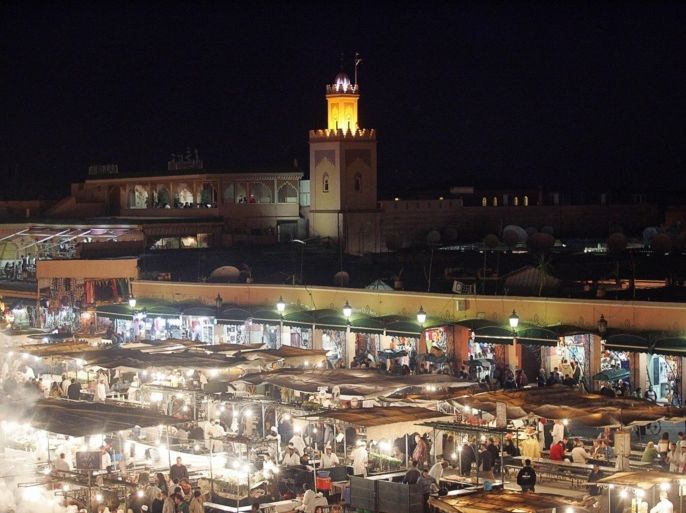 MARRAKESH, MOROCCO: The Place Jemaa El Fna in Marrakesh 06 December 2006 where projection of films takes place for the Marrakesh Film Festival.