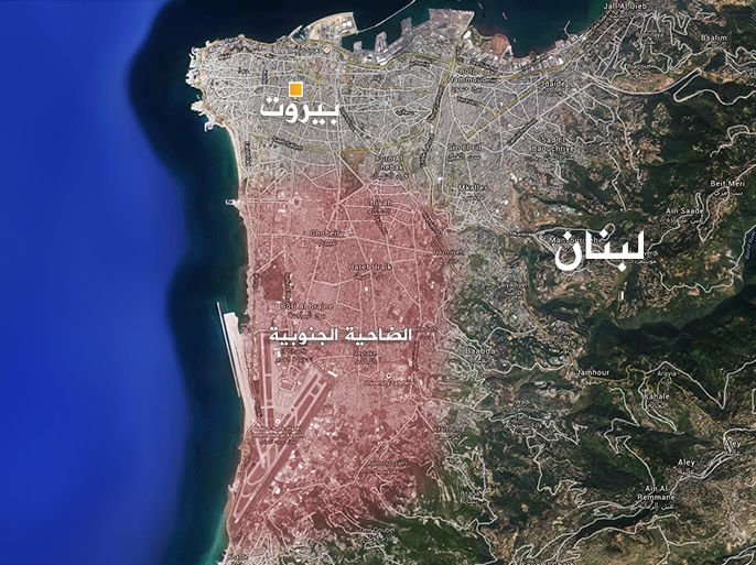 خريطة لبنان موضح عليها منطقة الضاحية الجنوبية - الموسوعة