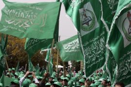Palestinian student supporters of the Islamic group Hamas take part in a pre-election rally for the student council at Birzeit University, on the outskirts of the West Bank city of Ramallah, on April 14, 2009. Reconciliation talks between the Islamist group Hamas and the Western-backed Fatah movement of Palestinian president Mahmud Abbas were suspended on April 2 for three weeks. The talks were the third round of meetings between the long-time rivals since Hamas, winners of a 2006 parliamentary election, seized the Gaza Strip from Fatah after a week of fighting in June 2007. Fatah retains control of the Palestinian Authority in the Israeli-occupied West Bank and its government is recognised by the West and Israel -- which boycott Hamas as a terrorist group.