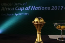 The African Cup of Nations trophy is on display during the announcement that Gabon is the winner of the draw to host the 2017 African Cup of Nations during a meeting of the Confederation of African Football's executive committee, in Cairo, Egypt, Wednesday, April 8, 2015. Libya conceded last August that it wouldn't be able to hold the 16-team event in 2017 because of security concerns, forcing CAF to restart the bidding process. (AP Photo/Hassan Ammar)