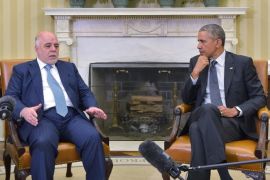 Iraqi Prime Minister Haider al-Abadi speaks during a bilateral meeting with US President Barack Obama in the Oval Office of the White House on April 14, 2015 in Washington, DC.President Barack Obama met Iraqi Prime Minister Haider al-Abadi in the White House on Tuesday and hailed the progress he said the US-backed Iraqi forces were making against the Islamic State group. AFP PHOTO/MANDEL NGAN
