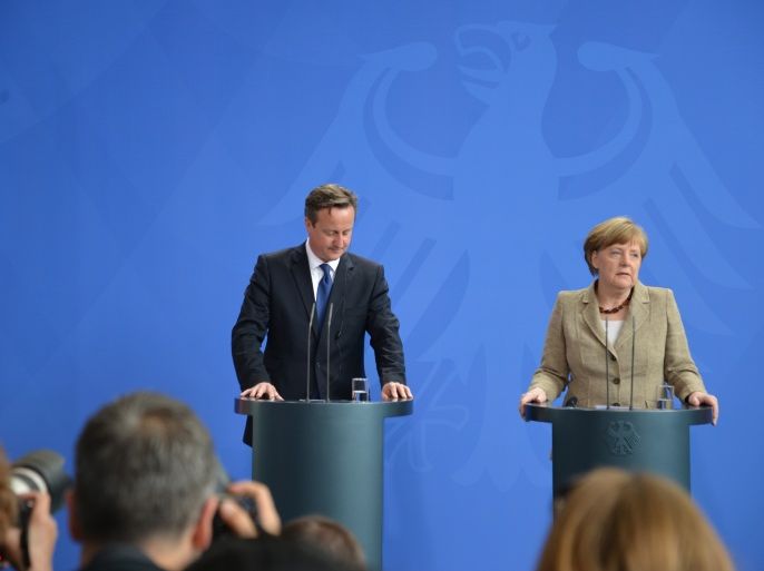 ألمانيا - برلين - 29 مايو/ 2015 مؤتمر صحفي بين المستشارة الألمانية أنجيلا ميركل ورئيس الوزراء البريطاني ديفيد كاميرون بعد محادذات حول خروج بريطانيا من الاتحاد الاوروربي