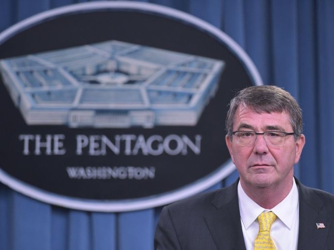 US Defense Secretary Ashton Carter speaks during a press briefing at the Pentagon on May 7, 2015 in Washington, DC. AFP PHOTO/Mandel NGAN