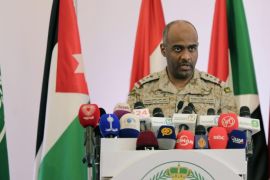 Saudi military spokesman Ahmed Asiri briefs journalists on the Saudi-led coalition's strikes on Houthi rebels in Yemen, during a press conference, in Riyadh, Saudi Arabia, Thursday, April 16, 2015. Al-Qaida seized control of a major airport, a sea port and an oil terminal in southern Yemen on Thursday, consolidating its hold on the country's largest province amid wider chaos pitting Shiite rebels against forces loyal to the exiled president and a Saudi-led air campaign. (AP Photo/Hasan Jamali)