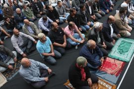 BERLIN, GERMANY - SEPTEMBER 19: Muslims gather for Friday prayers on the street outside the Mevlana Moschee mosque on a nation-wide action day to protest against the Islamic State (IS) on September 19, 2014 in Berlin, Germany. Muslims across cities in Germany followed a call by the country's Central Council of Muslims to protest against the ongoing violence by IS fighters in Syria and Iraq.