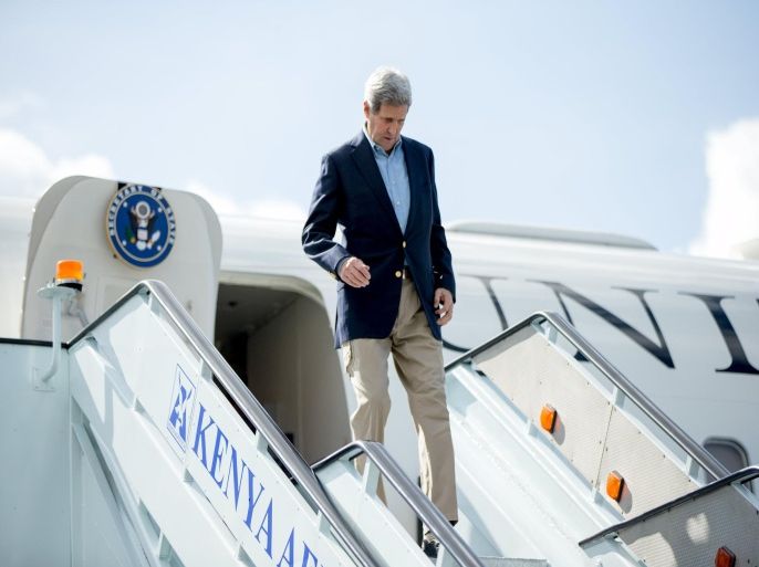 U.S. Secretary of State John Kerry arrives at Nairobi Jomo Kenyatta International Airport in Kenya, Sunday, May 3, 2015. REUTERS/Andrew Harnik/Pool