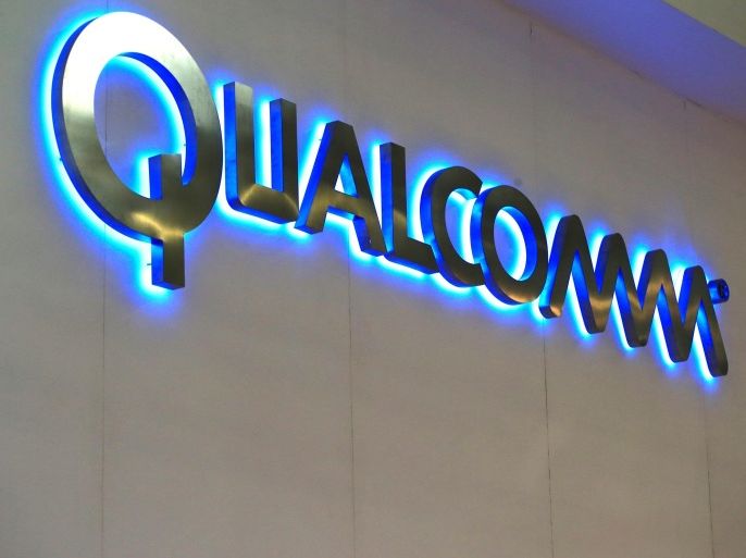 A logo sits illuminated outside the Qualcomm Inc. pavilion at the Mobile World Congress in Barcelona, Spain, on Monday, March 2, 2015. The event, which generates several hundred million euros in revenue for the city of Barcelona each year, also means the world for a week turns its attention back to Europe for the latest in technology, despite a lagging ecosystem.