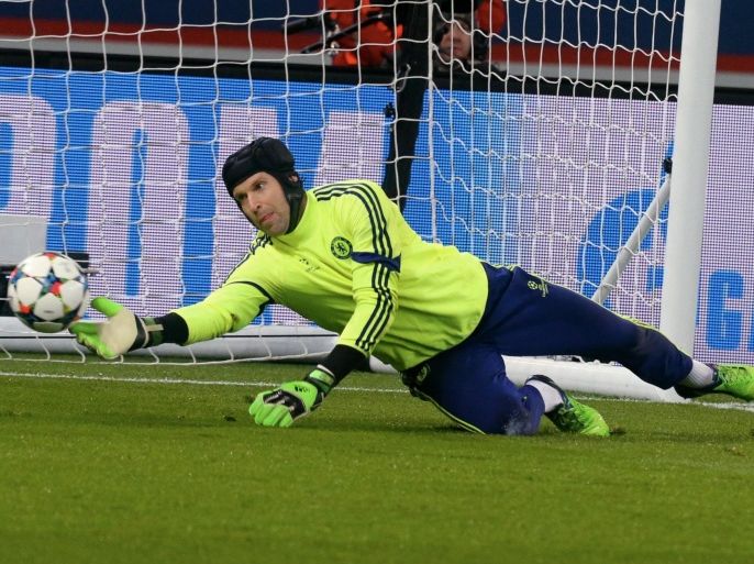 PARIS, FRANCE - FEBRUARY 17: Petr Cech of Chelsea FC during the UEFA Champions League Round of 16 between Paris Saint-Germain and Chelsea at Parc Des Princes on February 17, 2015 in Paris, France.