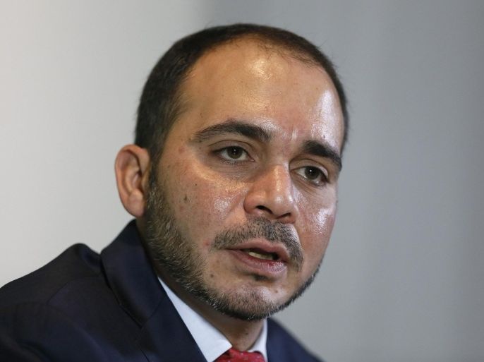 Jordan's Prince Ali Bin Al-Hussein, FIFA's Asian vice president and chairman of the Jordan Football Association, speaks during a news conference in central London February 3, 2015. Prince Ali, 39, launched his bid for the FIFA presidency on Tuesday and said it was time for the "culture of intimidation" in world soccer's governing body to end. REUTERS/Stefan Wermuth (BRITAIN - Tags: SPORT SOCCER)