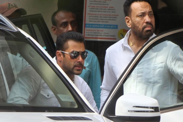 MUMBAI, INDIA - MAY 6: Salman Khan leaves his Bandra residence for the Sessions Court on Wednesday morning on May 6, 2015 in Mumbai, India. The actor has been sentenced to five years in jail for killing a homeless man in a 2002 hit-and-run driving incident in Mumbai. One was killed and four others were injured after Mr. Khans Toyota Land Cruiser rammed into the stairs of American Express Laundry on Hill Road at Bandra in the night of September 27 and 28, 2002. Todays verdict is a bad hit to the actors latest Bollywoods projects amounting to a whopping Rs. 300 crore.