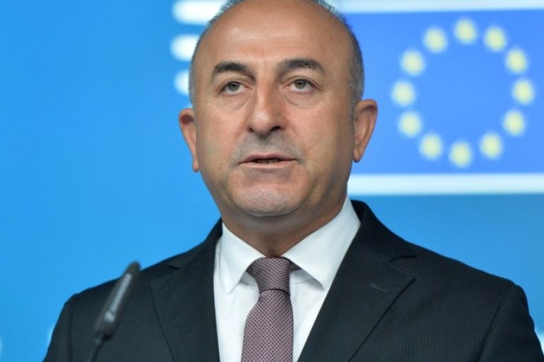BRUSSELS, BELGIUM - MAY 18: Turkish Foreign Minister Mevlut Cavusoglu holds a press conference after the 53rd meeting of the Turkey-EU Association Council at the European Council in Brussels, on May 18, 2015.