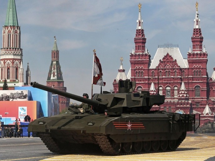 New Russian Armata tank is driven during the Victory Parade marking the 70th anniversary of the defeat of the Nazis in World War II, in Red Square, Moscow, Russia, Saturday, May 9, 2015. (AP Photo/Ivan Sekretarev)