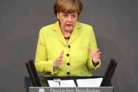 German Chancellor Angela Merkel addresses the lower house of Parliament Bundestag on May 21, 2015 in Berlin to present Germany's position at the talks to be held in Riga for a European Union summit later in the day. European Union leaders and their counterparts from Ukraine and five ex-Soviet states hold a summit focused on bolstering their ties, an initiative that has been undermined by Russia's intervention in Ukraine.