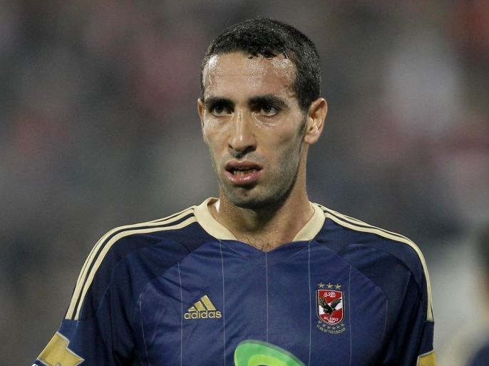 Al-Ahli's Mohammede AbuTrika attends against Bayern Munich's during their friendly soccer match in Doha January 7, 2012.