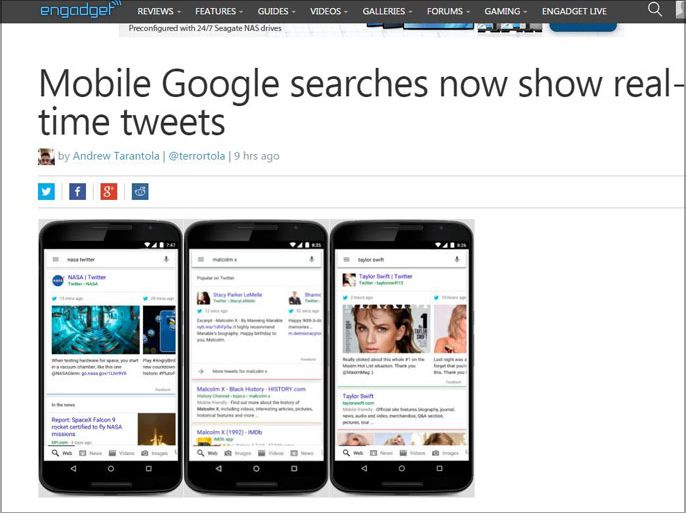 Mobile Google searches now show real-time tweets
