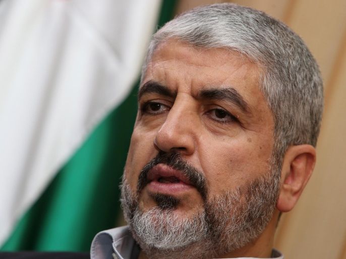 Islamist Hamas movement chief Khaled Meshaal speaks during an interview with the AFP in the Qatari capital Doha, on August 10, 2014. 'Durable truce must lead to lifting Gaza blockade' said Meshaal. AFP PHOTO / AL-WATAN DOHA / KARIM JAAFAR == QATAR OUT ==