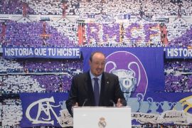MADRID, SPAIN - JUNE 03: Real Madrid's new head coach Rafael Benitez attends a press conference during his official presentation at the Santiago Bernabeu stadium in Madrid, Spain on June 03, 2015.