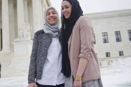 Samantha Elauf, right, with her mother Majda Elauf stand outside the Supreme Court in Washington, Wednesday, Feb. 25, 2015. The Supreme Court is indicating it will side with a Muslim woman who didn't get hired by clothing retailer Abercrombie & Fitch because she wore a black headscarf that conflicted with the company's dress code to her job interview. Liberal and conservative justices aggressively questioned the company's lawyer during arguments at the high court Wednesday in a case that deals with when an employer must take steps to accommodate the religious beliefs of a job applicant or worker. (AP Photo/Pablo Martinez Monsivais)