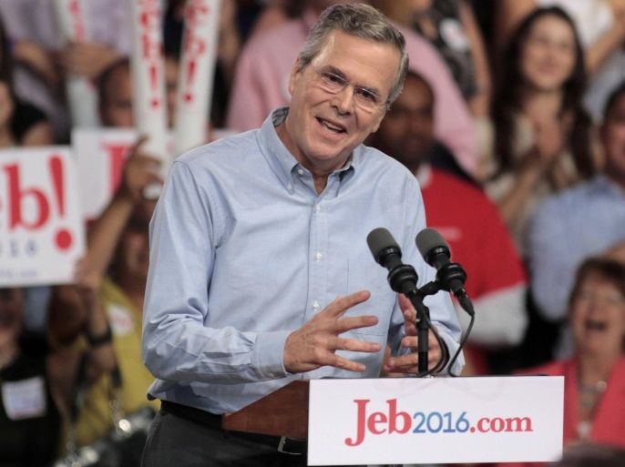 Republican U.S. presidential candidate and former Florida Governor Jeb Bush formally announces his campaign for the 2016 Republican presidential nomination during a kickoff rally in Miami, Florida June 15, 2015. REUTERS/Joe Skipper