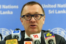 United Nations Under-Secretary-General for Political Affairs, Jeffrey Feltman addresses a press conference in Colombo on March 3, 2015. Feltman urged Sri Lanka to free Tamil detainees and demilitarise the former conflict zones ahead of a fresh war probe. AFP PHOTO / LAKRUWAN WANNIARACHCHI