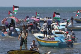 GAZA CITY, GAZA - JUNE 29: People gather to support the 'Third Freedom Flotilla' which was set to sail to Gaza, on June 29, 2015 in Gaza City, Gaza. Third Gaza Freedom Flotilla sets sail for Gaza from Greece's Crete Island with ex-Tunisian president al-Marzouki onboard. The flotilla was invited by Palestinians through numerous organizations, which work to help the wounded, homeless, unemployed and displaced due to Israeli military operations.