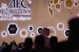 Delegates participate in the Asian Football Confederation's congress in Manama, Bahrain, Thursday, April 30, 2015. AFC President Sheikh Salman bin Ebrahim Al Khalifa, who stood unopposed, was re-elected by acclamation for a four-year term until 2019. (AP Photo/Hasan Jamali)