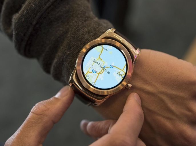 A map showing San Francisco is seen on an LG Electronics Inc. Urbane Smartwatch running Google Inc.'s Android OS for a photograph during the Google I/O Annual Developers Conference in San Francisco, California, U.S., on Thursday, May 28, 2015. Google unveiled payment services, security upgrades and access to HBO movies and shows for its popular Android software, seeking to push back against growing competition from rivals such as Apple Inc.