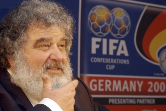FILE - In this Feb. 14, 2005 file photo, Confederation of North, Central American and Caribbean Association Football (CONCACAF) Secretary General Chuck Blazer as he attends a news conference in Frankfurt, Germany. Blazer was one of four men who pleaded guilty in the Justice Department's corruption investigation into FIFA announced Wednesday May 27, 2015. (AP Photo/Bernd Kammerer, File)