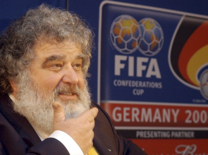 FILE - In this Feb. 14, 2005 file photo, Confederation of North, Central American and Caribbean Association Football (CONCACAF) Secretary General Chuck Blazer as he attends a news conference in Frankfurt, Germany. Blazer was one of four men who pleaded guilty in the Justice Department's corruption investigation into FIFA announced Wednesday May 27, 2015. (AP Photo/Bernd Kammerer, File)