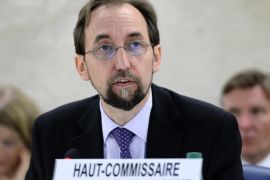 United Nations (UN) High Commissioner for Human Rights Zeid Ra'ad Al Hussein speaks at a UN Human Rights Council on June 15, 2015 at the UN Office in Geneva. The multitude of migration crises facing the world are symptoms of a long line of brutal conflicts and rights violations, the UN rights chief said. AFP PHOTO / FABRICE COFFRINI