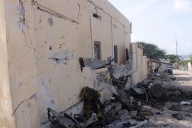 MOGADISHU, SOMALIA - JUNE 21: A view of the blast seen after Somalia's al-Shabab attacked on a training compound near Somali HQ of National Intelligence and Security in Mogadishu , Somalia on June 21, 2015.
