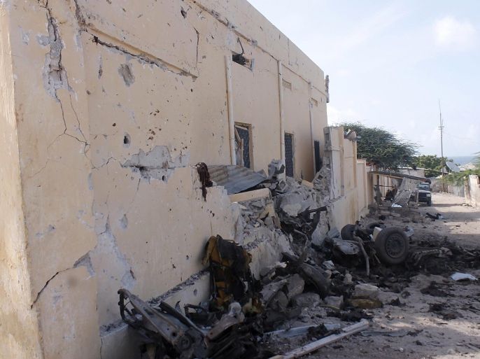 MOGADISHU, SOMALIA - JUNE 21: A view of the blast seen after Somalia's al-Shabab attacked on a training compound near Somali HQ of National Intelligence and Security in Mogadishu , Somalia on June 21, 2015.