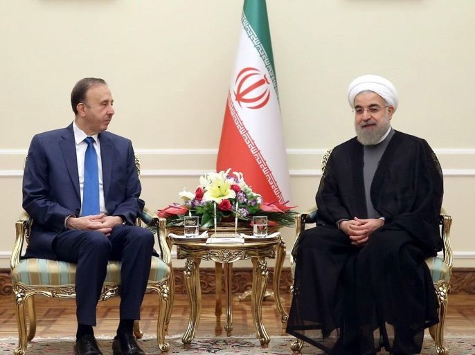 TEHRAN, IRAN - JUNE 02: Iranian President Hassan Rouhani (R) holds a meeting with Syrian Parliament Speaker Mohammad Jihad Al-Laham in Tehran, Iran on June 02, 2015.