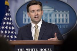 White House press secretary Josh Earnest speaks during the daily news briefing at the White House in Washington, Tuesday, May 26, 2015. Earnest discussed Defense Secretary Ashton Carter’s assertion that Iraqi forces lack the will to fight undermines the central premise of the White House strategy for defeating the Islamic State, White House-backed USA Freedom Act, and other topics. (AP Photo/Carolyn Kaster)