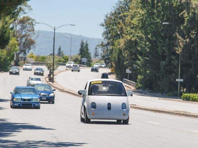 A handout photo made available by Google on 26 June 2015 shows the Google self-driving car on the streets of Mountain View, California, USA. According to Google, the top speed of the test vehicle is 25 miles per hour (40 KmH) and they are equipped with steering wheel, accelerator and brake pedal. EPA/GOOGLE / HANDOUT