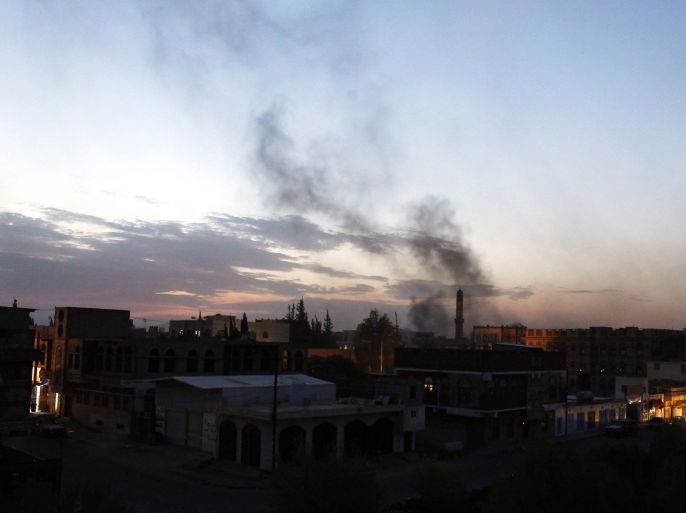 Smoke rises above buildings after car bombs targeting a neighborhood allegedly frequented by Houthi supporters in Sanaa, Yemen, 17 June 2015. According to reports at least two suicide car bomb attacks targeted two mosques in Sana'a frequented by supporters of the Houthis, coming on what is expected to be the eve of the Muslim holy month of Ramadan; as yet casuality figures could not be confirmed.