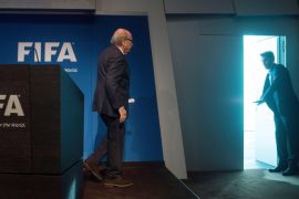 FIFA President Sepp Blatter leaves after a press conference at the headquarters of the world's football governing body in Zurich on June 2, 2015. Blatter resigned as president of FIFA as a mounting corruption scandal engulfed world football's governing body. The 79-year-old Swiss official, FIFA president for 17 years and only reelected days ago, said a special congress would be called to elect a successor. AFP PHOTO / VALERIANO DI DOMENICO