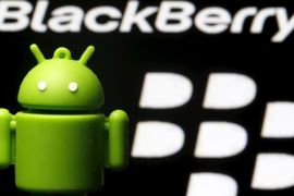 An Android mascot is seen in front of a logo of Blackberry in this photo illustration taken in Zenica, Bosnia and Herzegovina, June 12, 2015. BlackBerry is considering equipping an upcoming smartphone with Google Inc.'s Android software for the first time, an acknowledgement that its revamped line of devices has failed to win mass appeal, according to four sources familiar with the matter. The move would be an about-face for the Waterloo, Ontario-based company, which had shunned Android in a bet that its BlackBerry 10 line of phones would be able to claw back market share lost to Apple's iPhone and a slew of devices powered by Android. REUTERS/Dado Ruvic