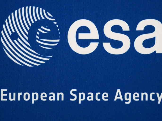 A picture of the European Space Agency (ESA) logo seen during a news conference presenting the agency's 2012 projects, in Paris, France 09 January 2012. Some of the expected key events for the 2012 include the launch of ATV-3 by Ariane 5, docking of ATV-3 with the ISS, end of in-orbit testing of the two first Galileo satellites, and presentation of first map of changes in sea-ice thickness by CryoSat. EPA/IAN LANGSDON