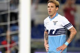ROME, ITALY - MAY 10: Lucas Biglia of SS Lazio shows his dejection after the Serie A match between SS Lazio and FC Internazionale Milano at Stadio Olimpico on May 10, 2015 in Rome, Italy.