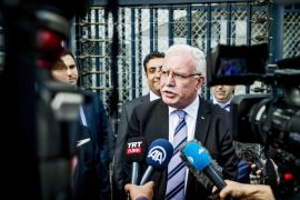 The Foreign Minister of the Palestinian Authority, Riyad al-Maliki, speaks to the media after leaving International Criminal Court (ICC) in The Hague, The Netherlands, 25 June 2015. The State of Palestine officially presented its first communication of information to the International Criminal Court. The communication includes two main files, one dedicated to Israeli Colonization in the Occupied West Bank, including East Jerusalem, and another one with extensive information about Israeli crimes in the besieged Gaza.
